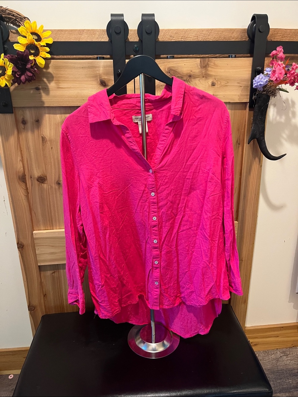 Martha Stewart Hot Pink Button-Down Shirt - 55% Linen